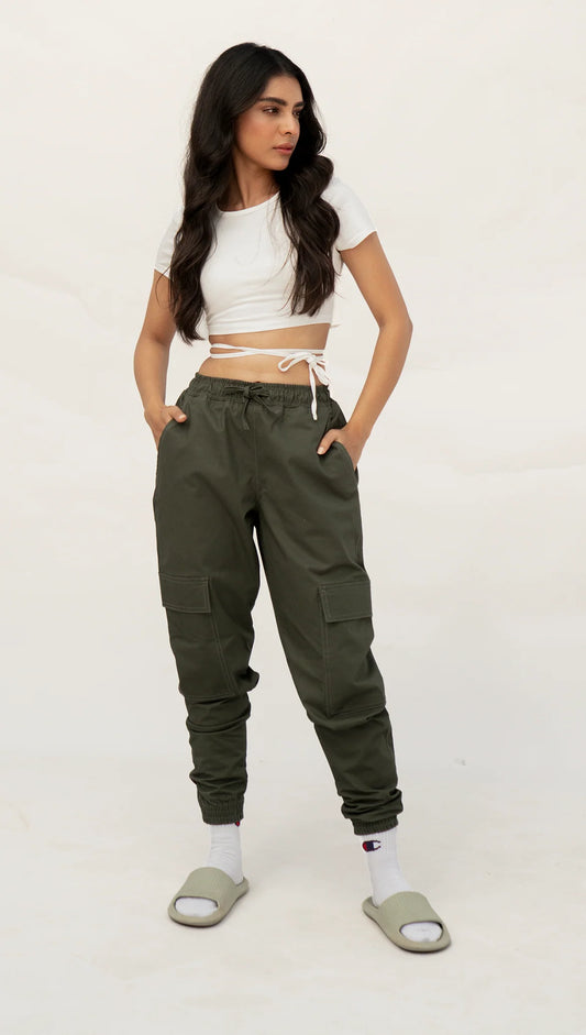 New Solid Jogger Women's Cargo Pants Multi-Pocket Drawstring