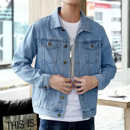 2026 New Men Pure Colour Denim Jacket Single-breasted Lapel Daily