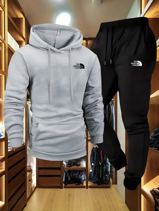 Men's Autumn and Winter Pattern Casual Two-Piece Set Hooded