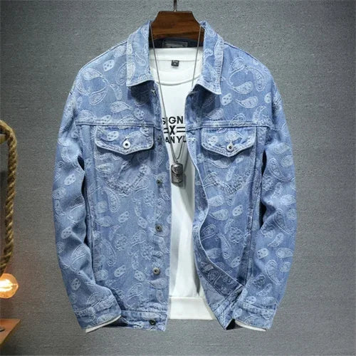 2026 New Men Pure Colour Denim Jacket Single-breasted Lapel Daily