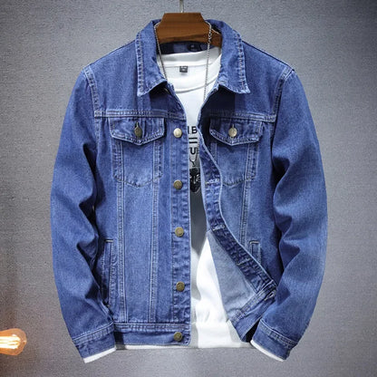 2026 New Men Pure Colour Denim Jacket Single-breasted Lapel Daily