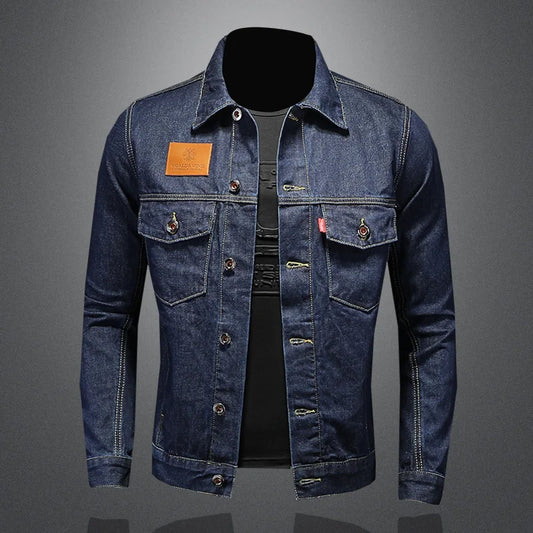 Men's High-Quality Dark Blue Casual Denim Coat Classic Fashion