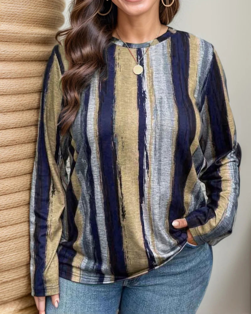 Big Size Women's Long Sleeve Casual Printed T-Shirt