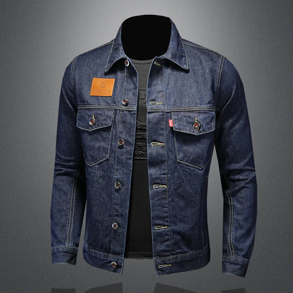 Men's High-Quality Dark Blue Casual Denim Coat Classic Fashion