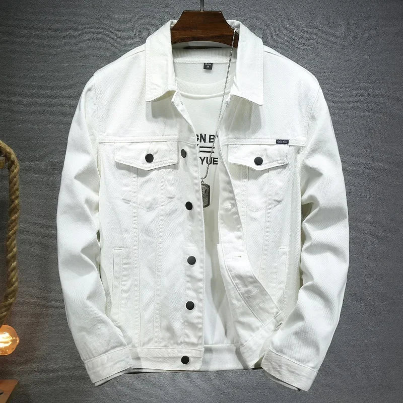2026 New Men Pure Colour Denim Jacket Single-breasted Lapel Daily