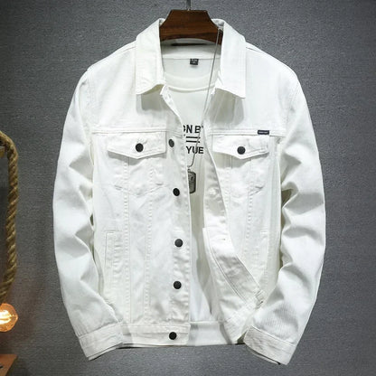 2026 New Men Pure Colour Denim Jacket Single-breasted Lapel Daily