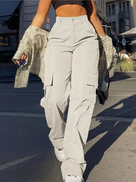 Women's Loose Cargo Pants High Waist Wide Leg Solid Color Full Length