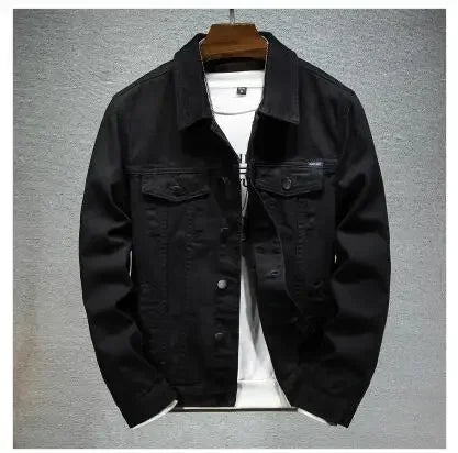 2026 New Men Pure Colour Denim Jacket Single-breasted Lapel Daily