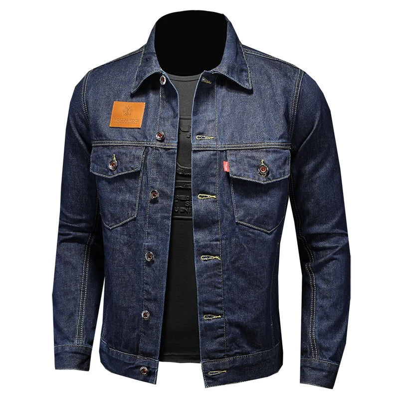 Men's High-Quality Dark Blue Casual Denim Coat Classic Fashion