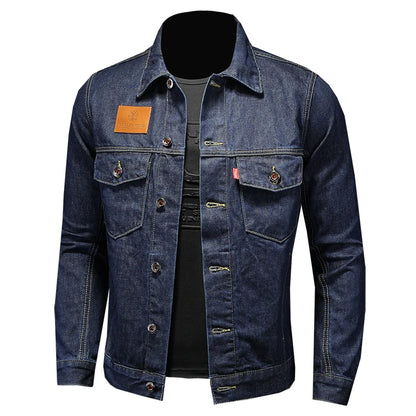 Men's High-Quality Dark Blue Casual Denim Coat Classic Fashion