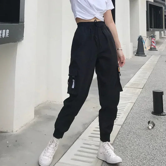 Hot Big Pockets Cargo Pants Women High Waist Loose Streetwear