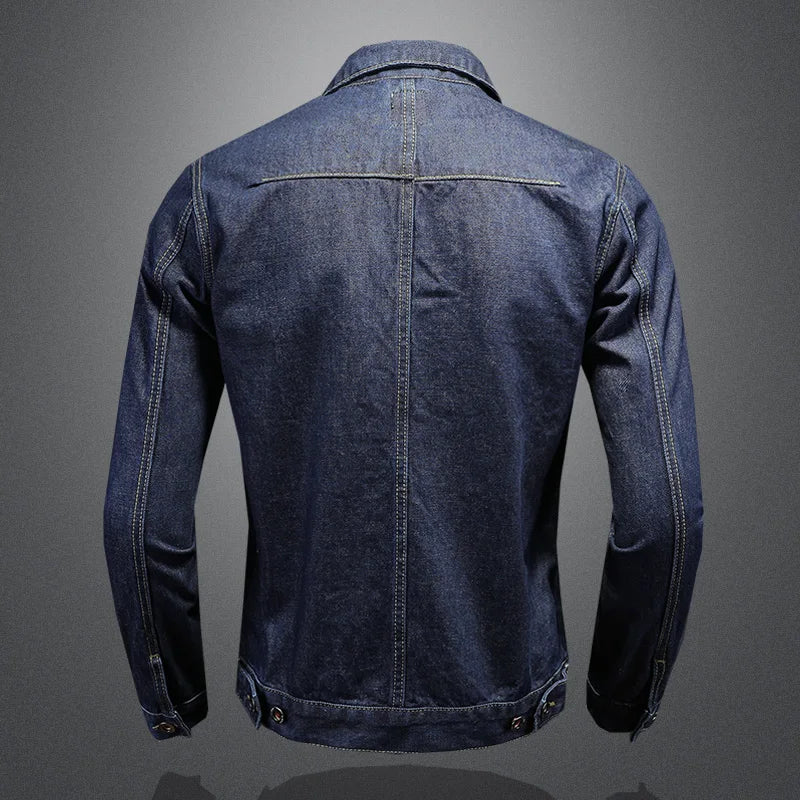 Men's High-Quality Dark Blue Casual Denim Coat Classic Fashion