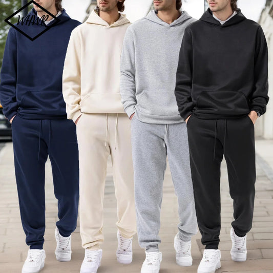 Men's Autumn and Winter Solid Color Hoodie+jogging Pants Two-piece